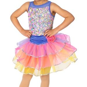 Weissman Girls' Sequin Leotard w/ 2 Matching Skirts & Hair Clip